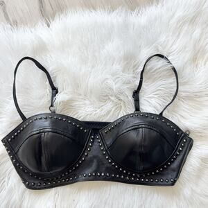 Vintage FIRST Black Leather Studded Bra Crop Top Grunge Gotch Large Biker CP